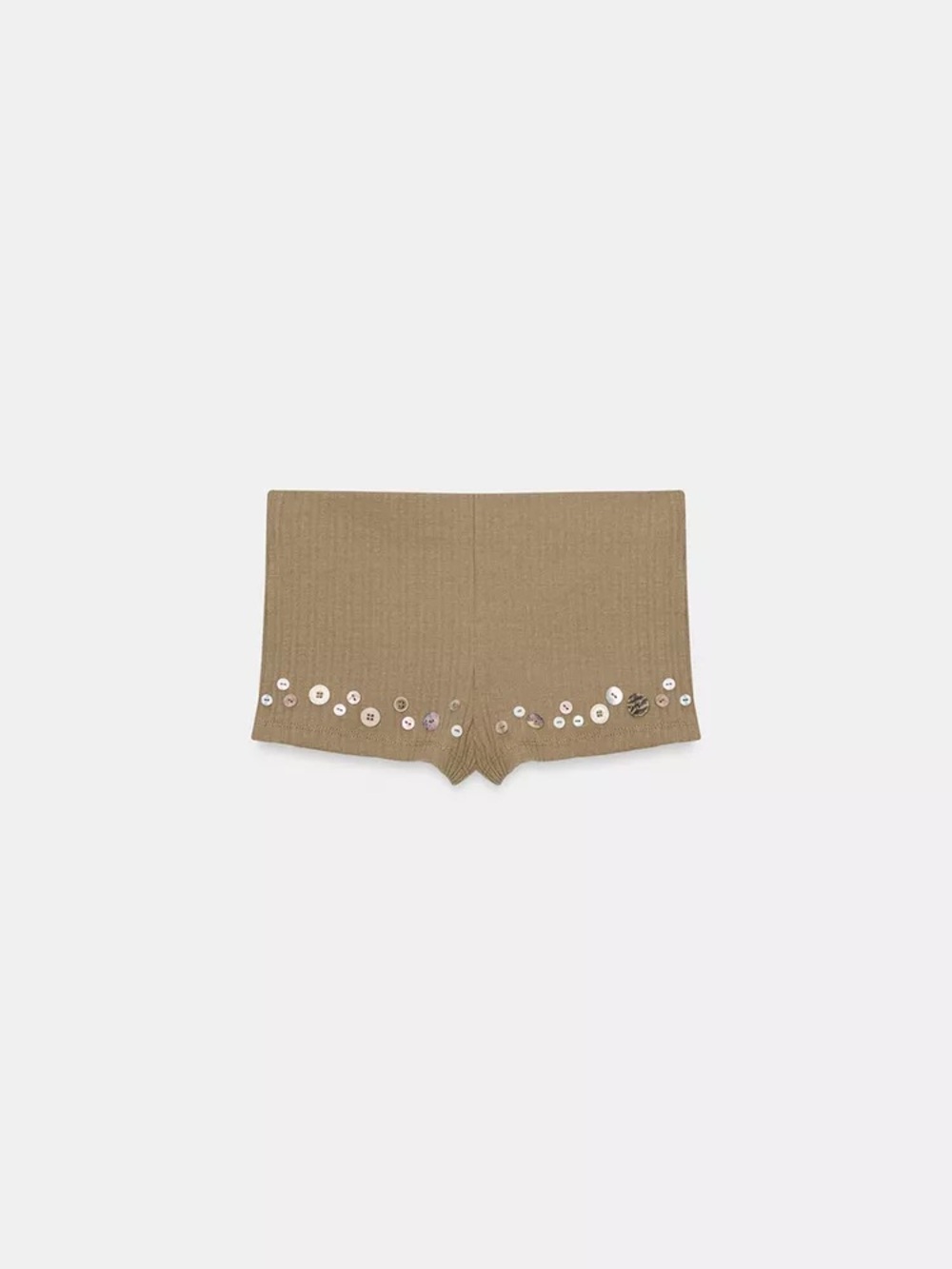 Zara Embellished Ribbed Knit Shorts Taupe Beige Sequin Detail NWT